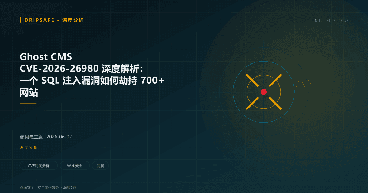 Ghost CMS CVE-2026-26980 深度解析：一个 SQL 注入漏洞如何劫持 700+ 网站